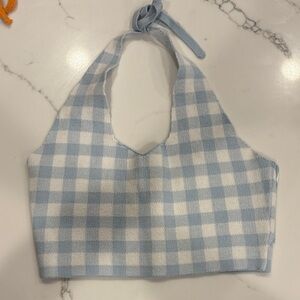 Altar'd State Blue and White Checkered Crop Top